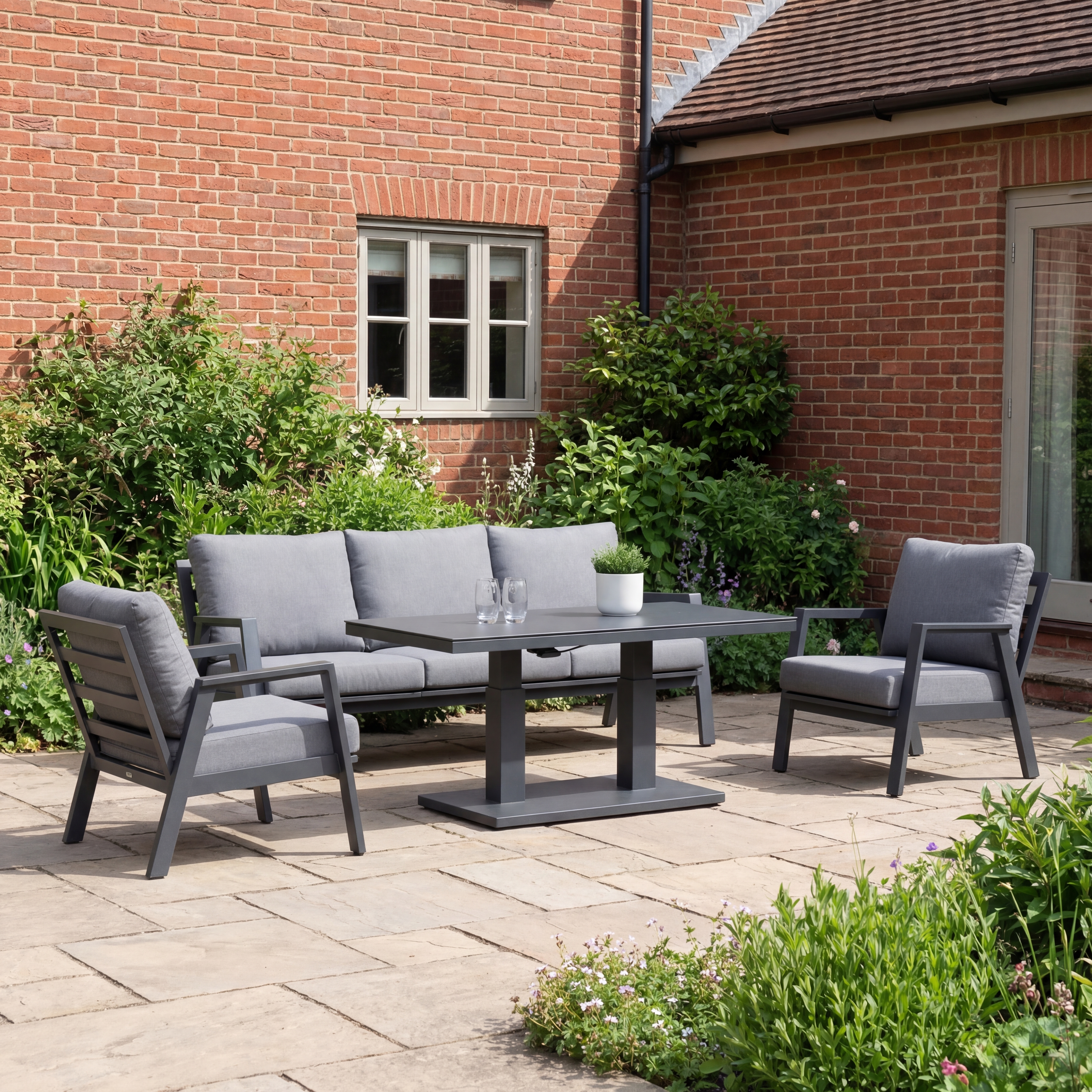 Nova - Phoenix 3 Seater Sofa Lounge Dining Set with Rectangular Rising Table