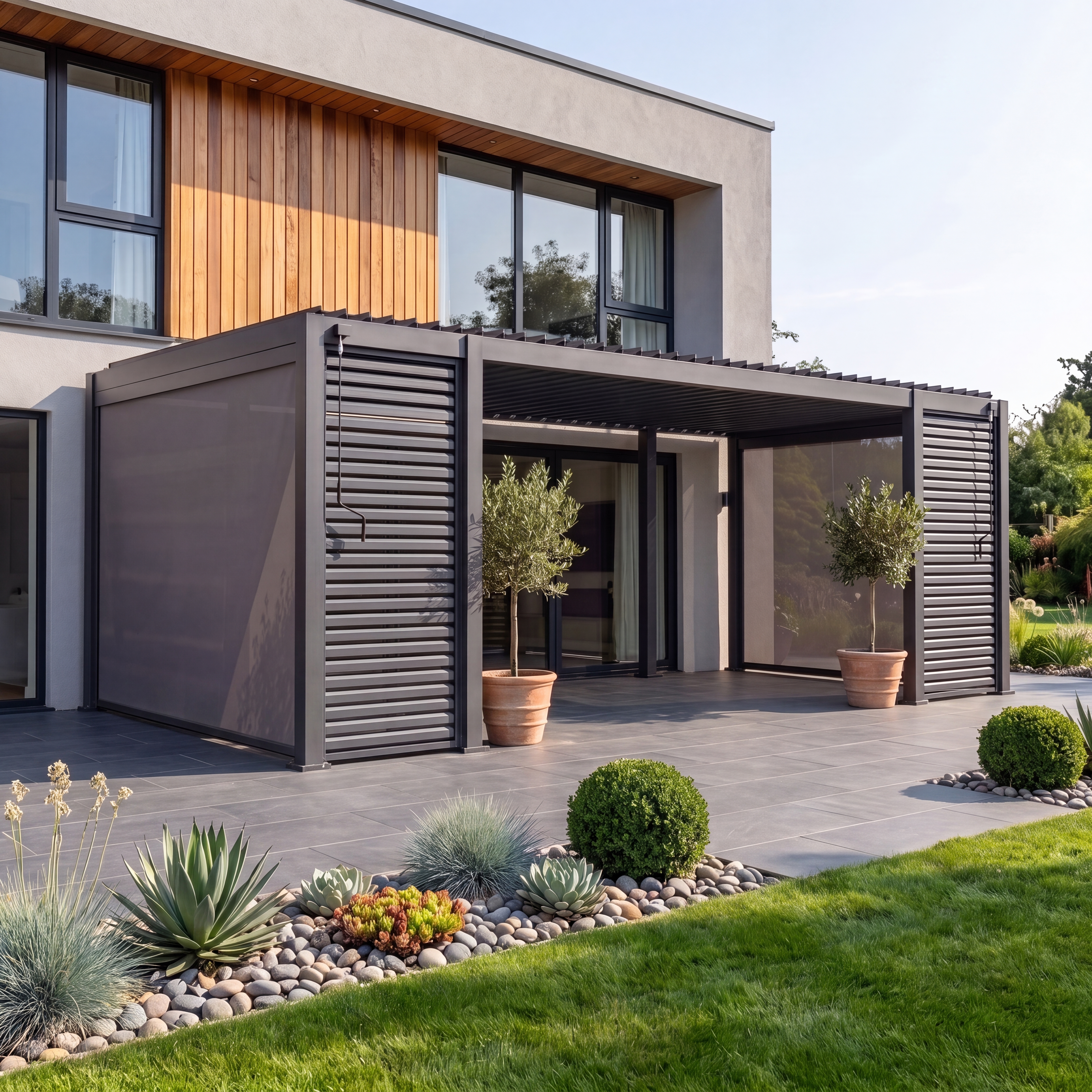 Nova - Titan Free Standing "1+4+1" 6.0*3.0M Rectangular Manually Operated Pergola - Grey thumbnail 2