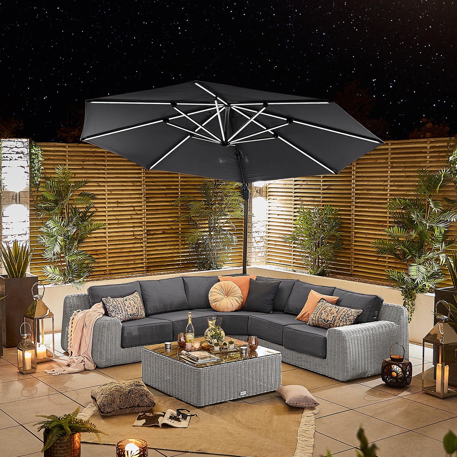Nova - Galaxy Grey Frame LED Cantilever Parasol - 3.5m Round - Grey thumbnail 1