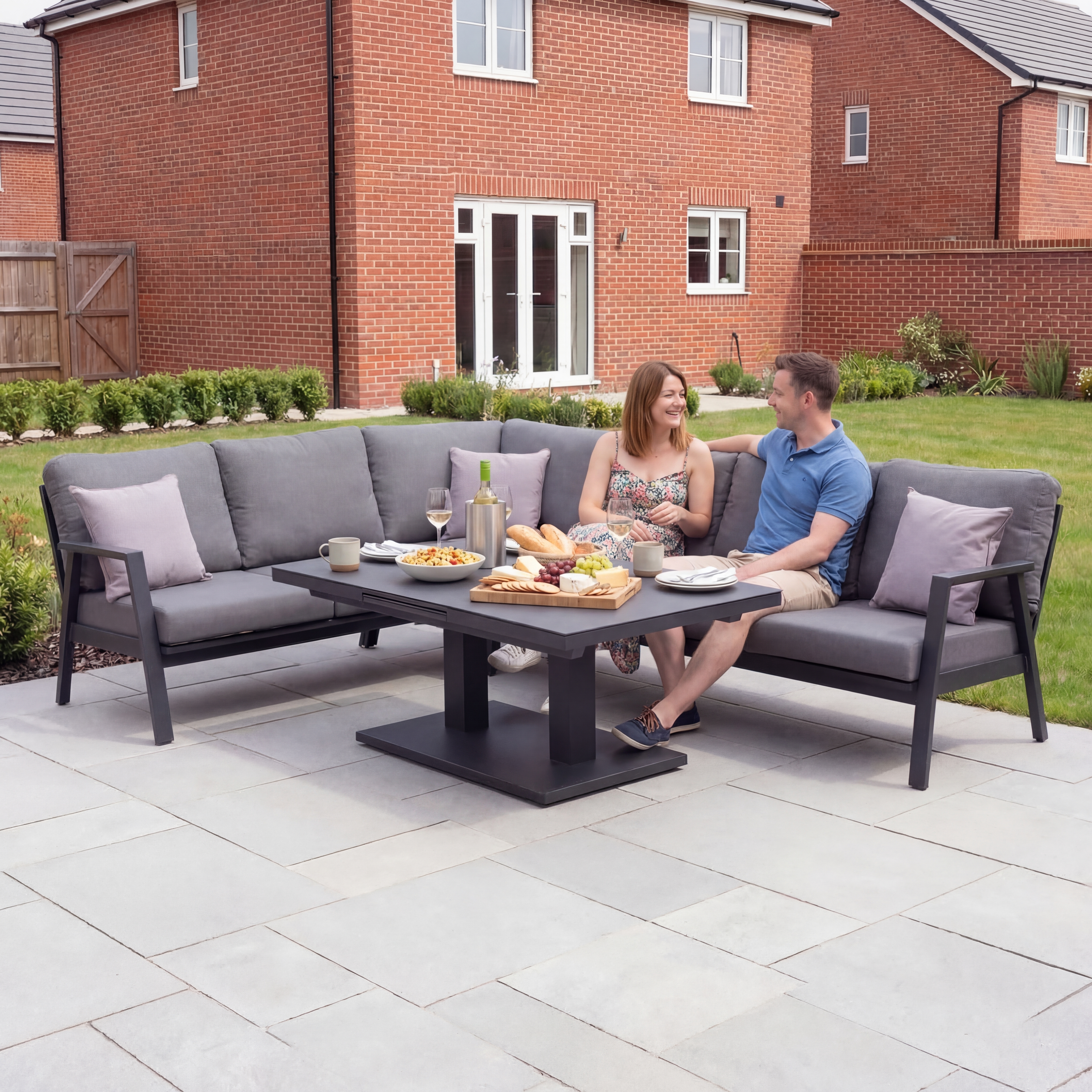 Nova - Phoenix L-Shaped Corner Sofa Lounge Dining Set with Rectangular Rising Table thumbnail 4