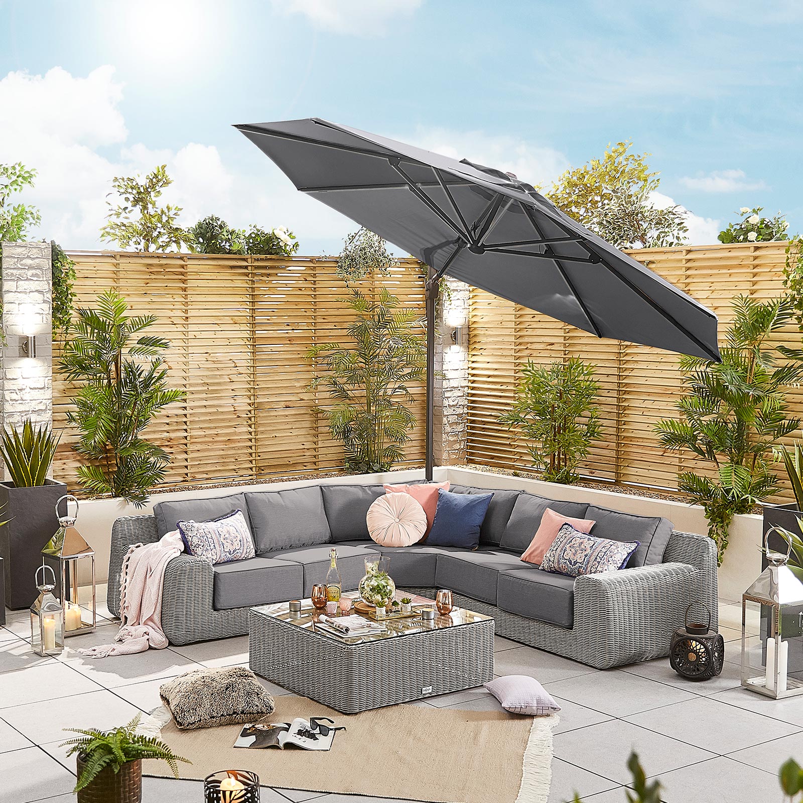 Nova - Galaxy Grey Frame LED Cantilever Parasol - 3.5m Round - Grey thumbnail 4