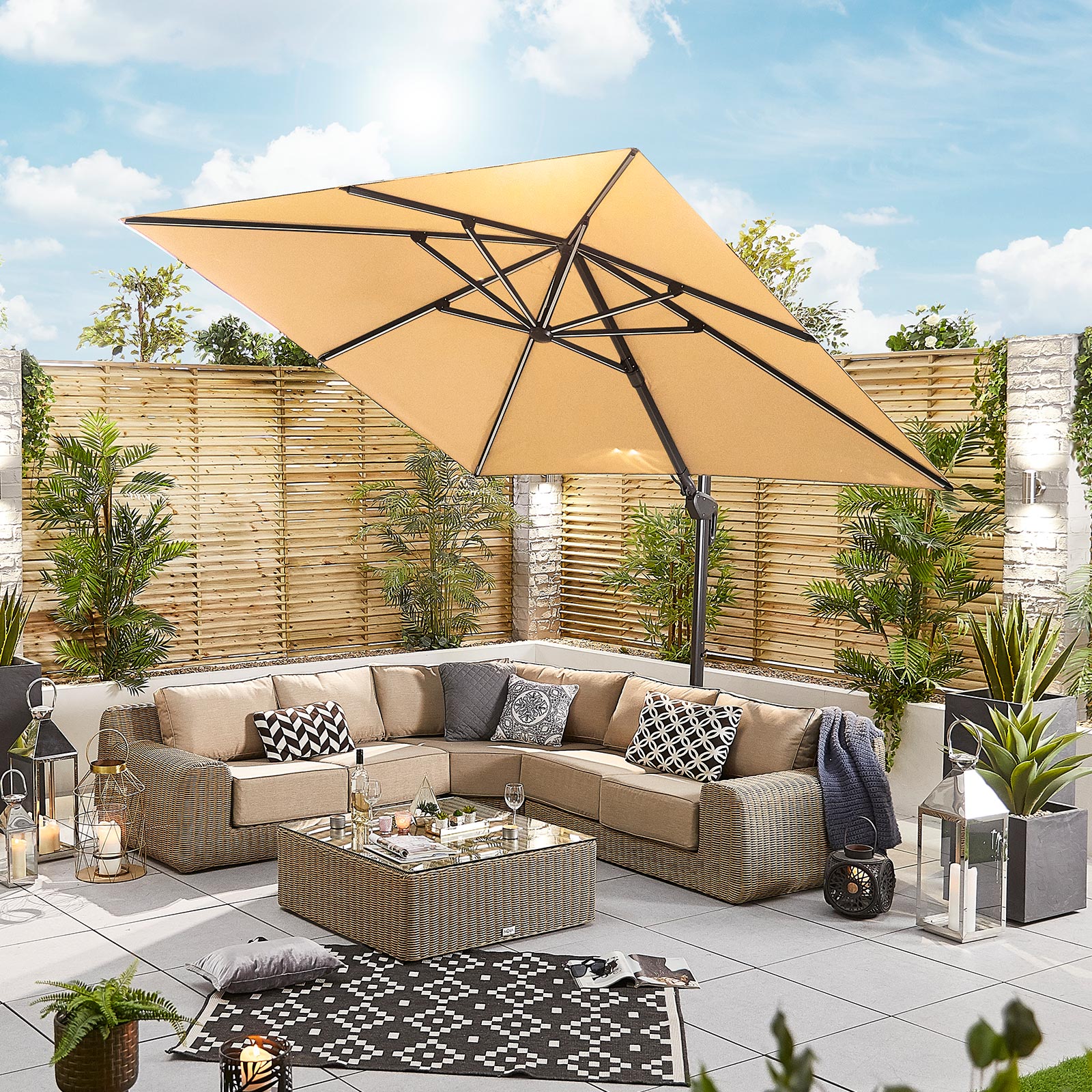 Nova - Galaxy Grey Frame LED Cantilever Parasol - 3m Square - Beige thumbnail 2