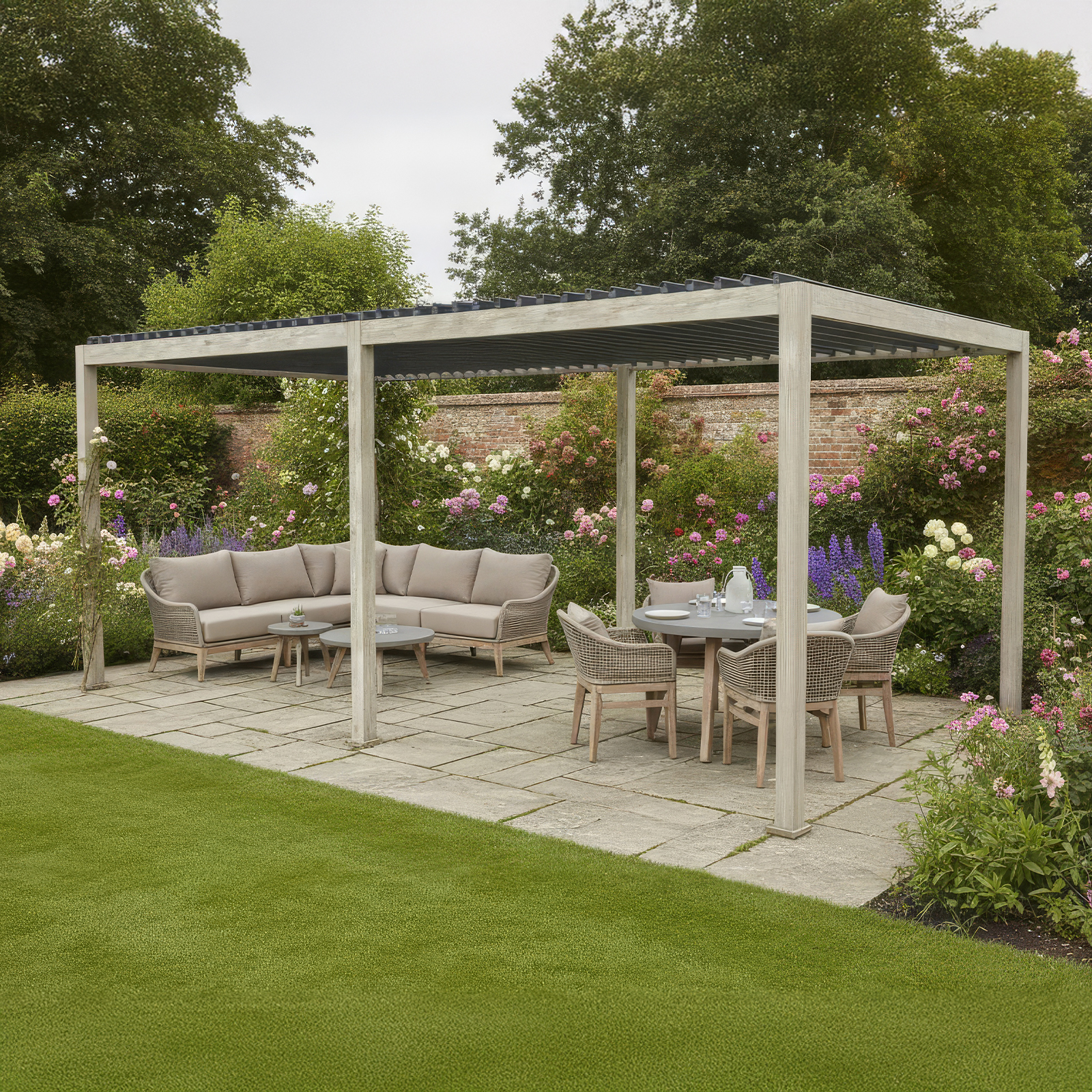Nova - Titan Freestanding Aluminium Pergola - 6m x 3m Rectangular - Wood Look