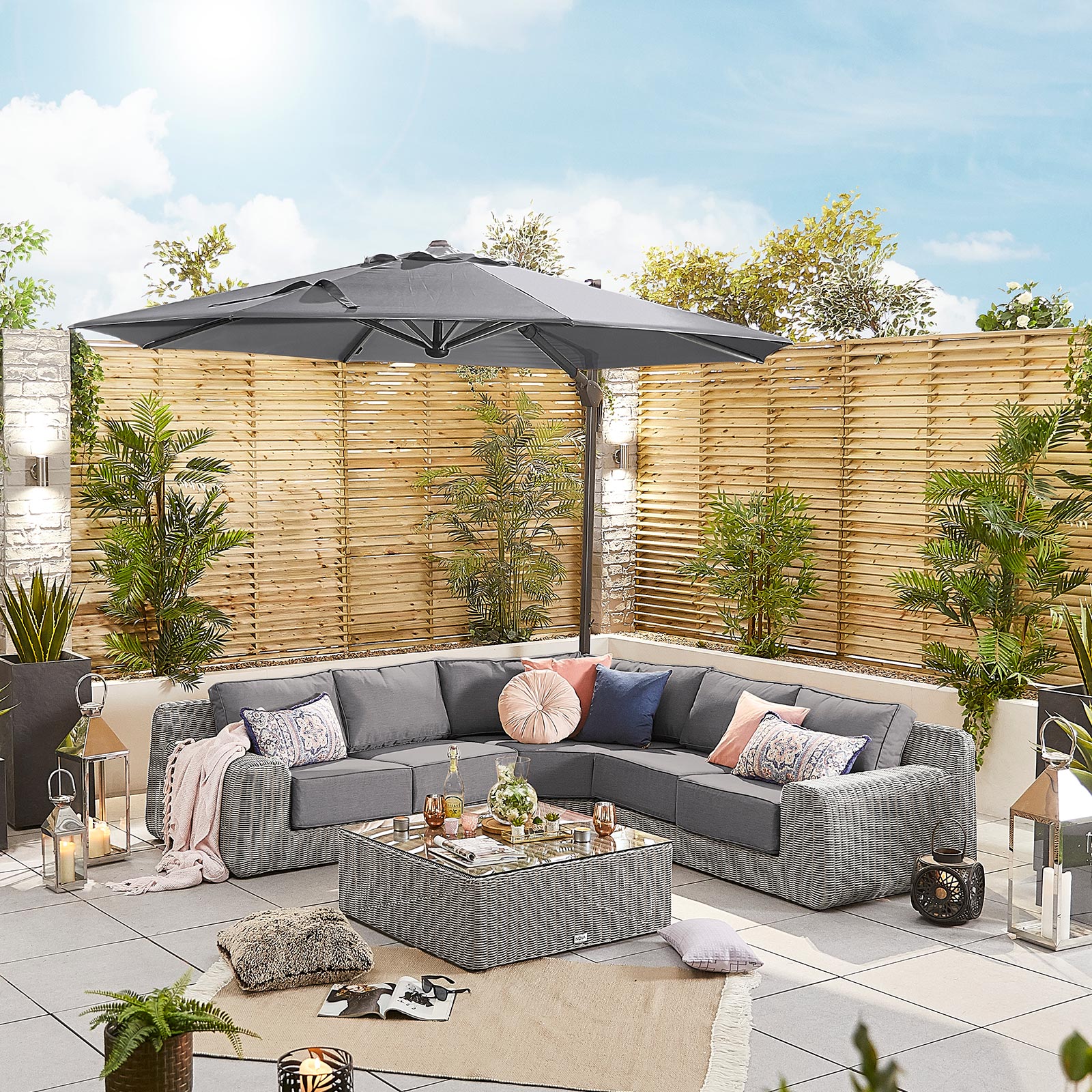 Nova - Galaxy Grey Frame LED Cantilever Parasol - 3.5m Round - Grey thumbnail 5