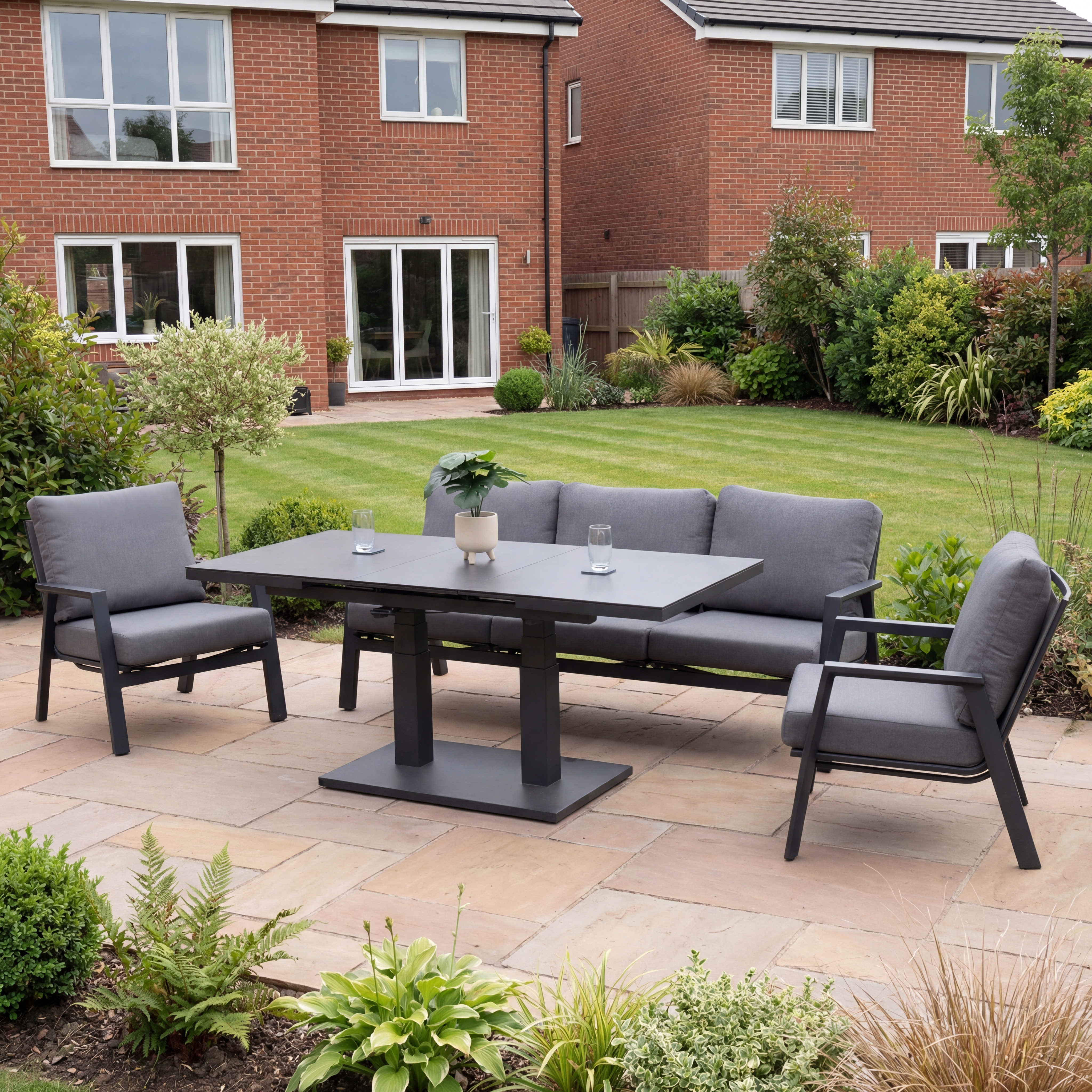Nova - Zara 3 Seater Sofa Lounge Dining Set with Rectangular Extending Rising Table - Grey thumbnail 1